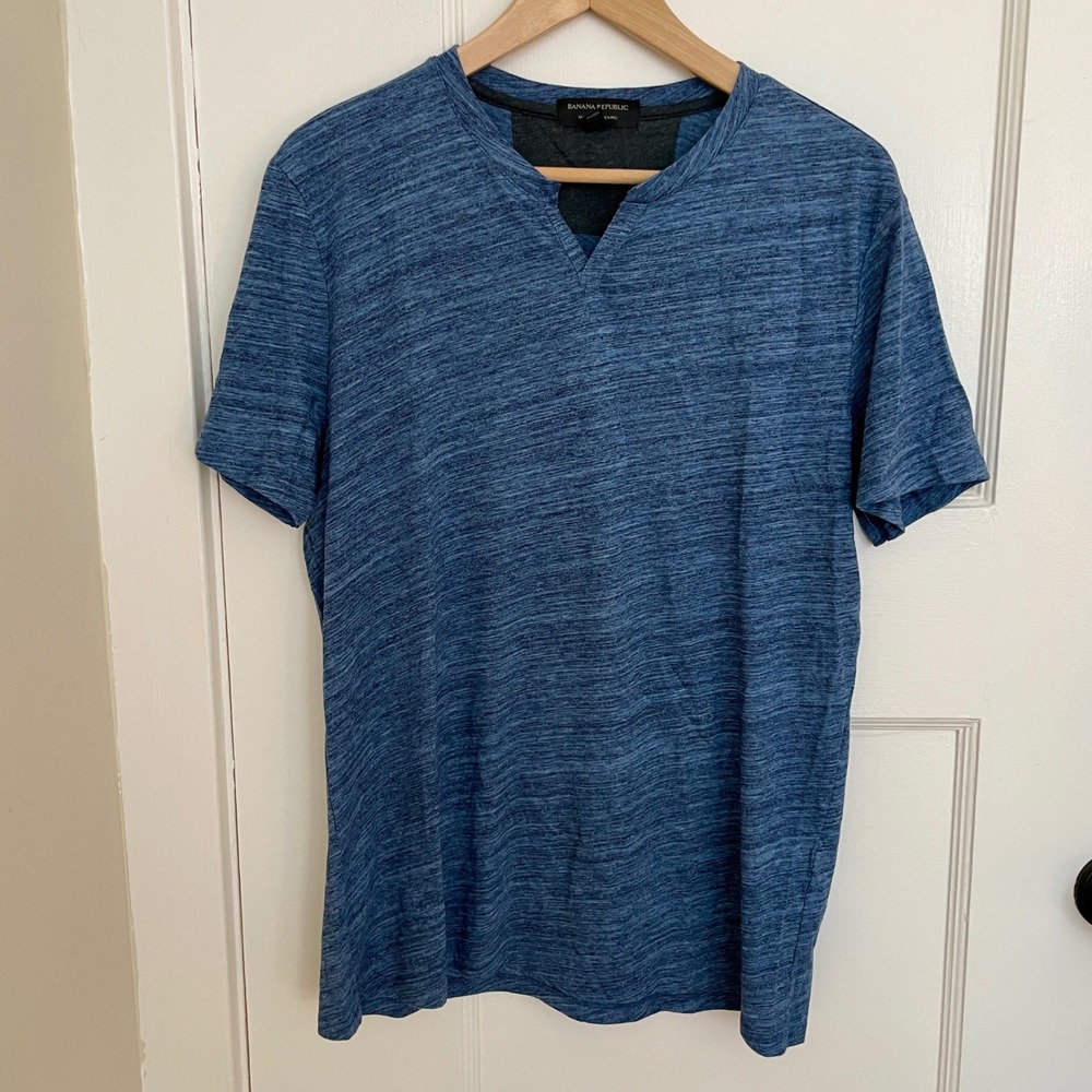 Banana Republic Blue Marled V Neck Short Sleeve, Size M